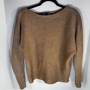 Lauren Ralph Lauren Gold Metallic Ribbed Boatneck Sweater Size M Shimmer